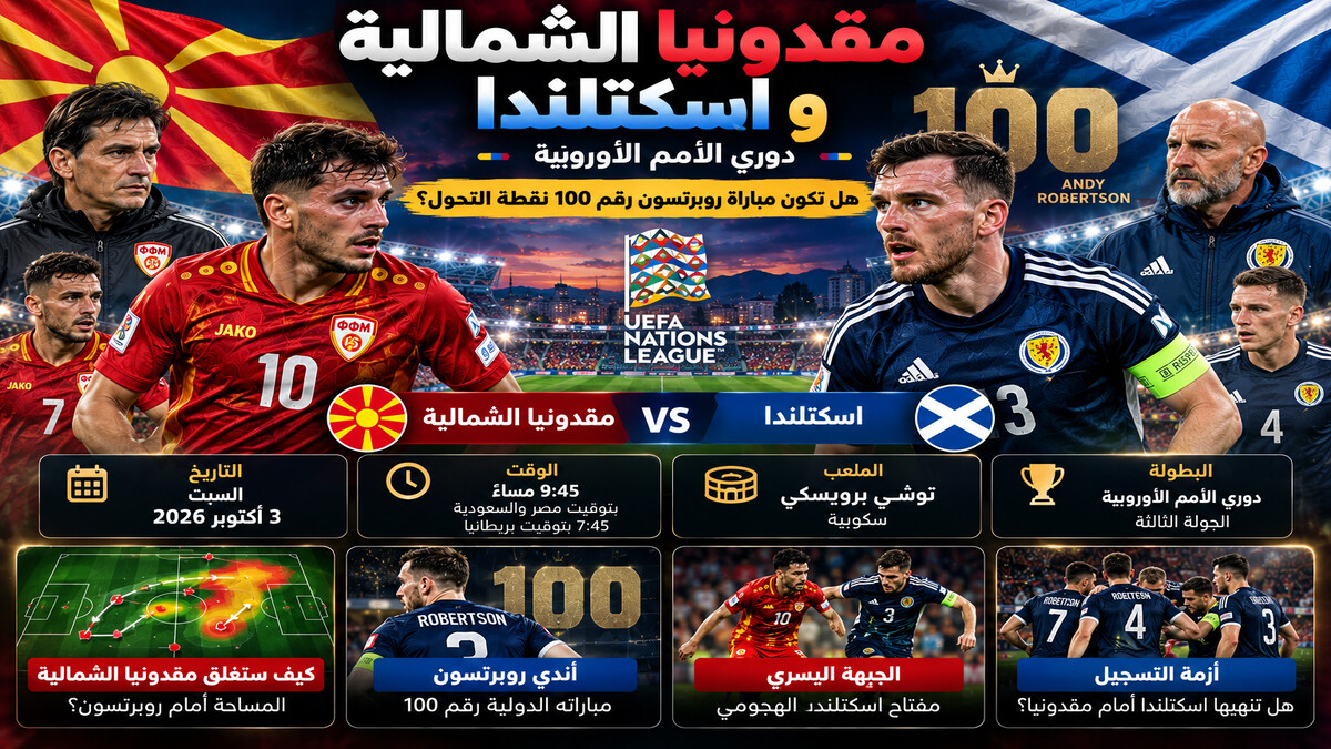 مقدونيا الشمالية واسكتلندا.. هل تكون مباراة روبرتسون رقم 100 نقطة التحول؟